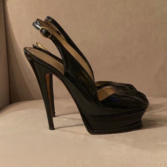 YSL Peep-toe Leather Platform Pumps - Picture 1 of 5